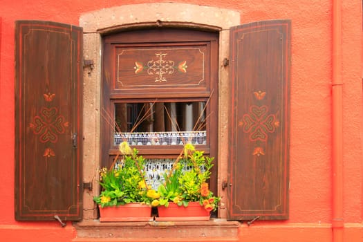 decorative window with floral decoration in Alsace,France