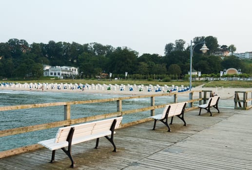 Lantern and benches on the pier of Göhren