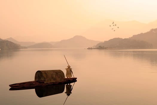 Chinese landscape painting - Sunset of Fisherman