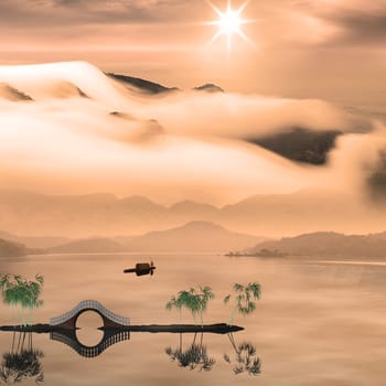 Chinese landscape painting - Sunset of Fisherman