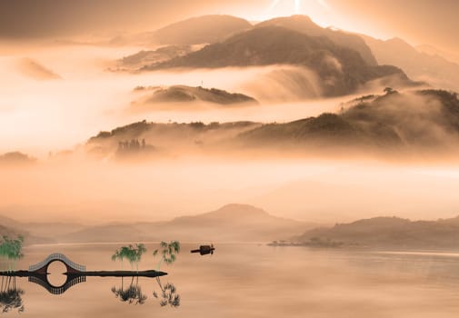 Chinese landscape painting - Sunset of Fisherman