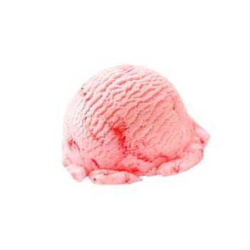 Single scoop of fruity pink strawberry icecream dessert isolated on white