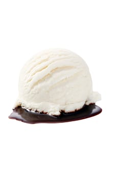 Vanilla Ice Cream Dessert with hot chocolate sauce. Clipping Path.