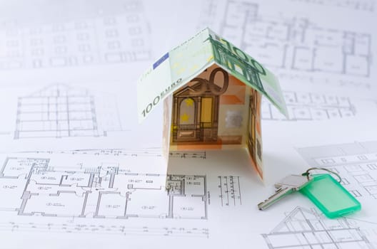 House,money,blueprints,keys
