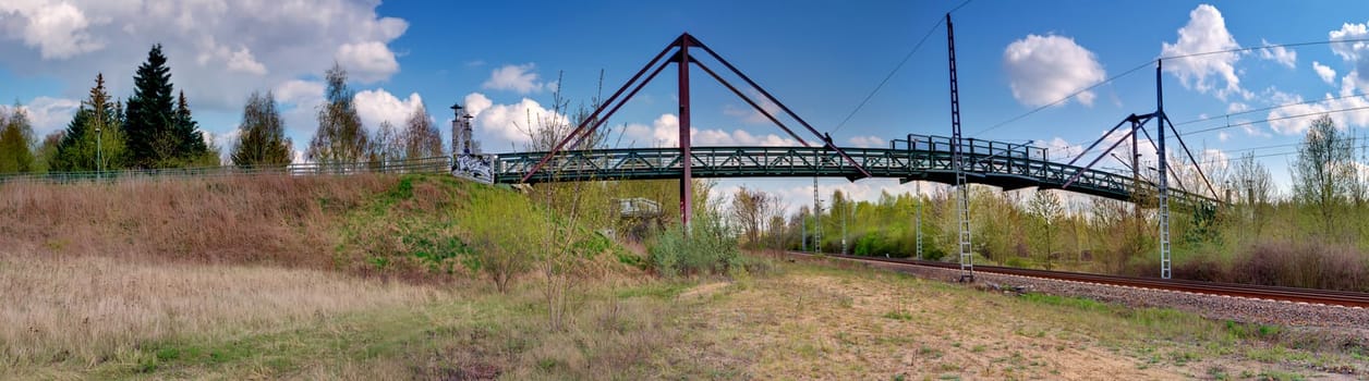 Railway overpass in Malchow near Berlin,HDR panorama from 15 individual shots