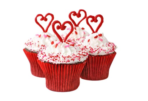 Chocolate cupcakes with vanilla frosting decorated for  Valentine