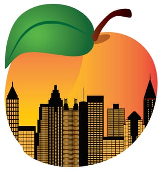 Atlanta Georgia City Skyline Night Silhouette Inside Peach Fruit Illustration