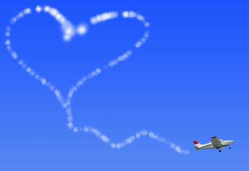 Airplane in the sky clouds heart love