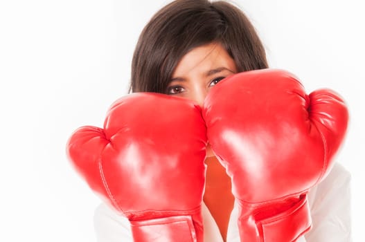 young woman with boxing gloves