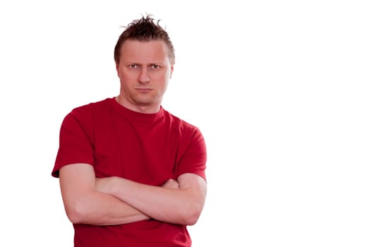 White isolated man doing grim and angry look