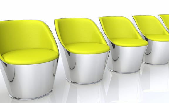 Clubchairs in a row - silver yellow