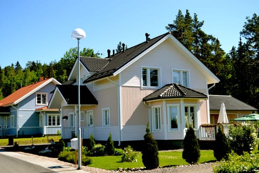 Traditional private wood house in Finland, taken on June 2012.