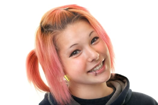 Portrait of teenager with piercing,studio shot against white background