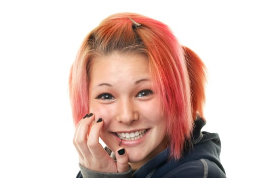 Portrait of teenager with piercing,studio shot against white background