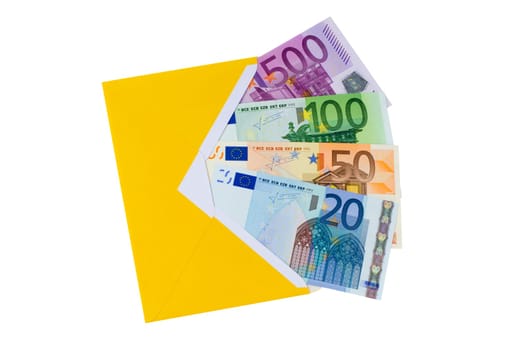 Euro banknotes in yellow envelope