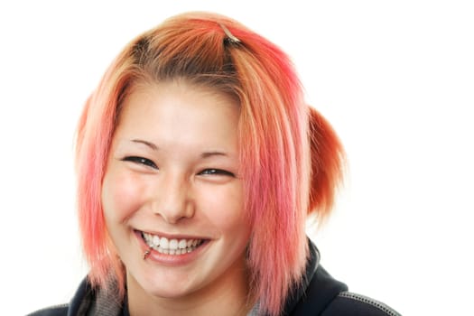 Portrait of teenager with piercing,studio shot against white background