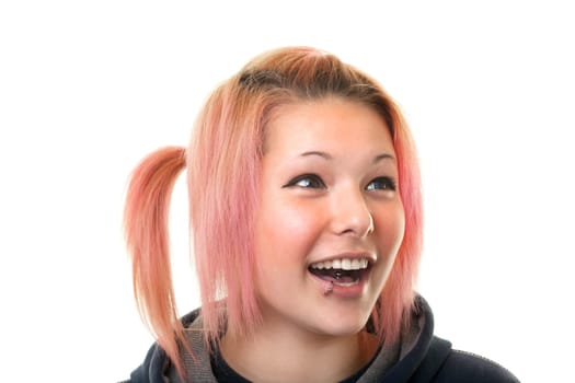 Portrait of teenager with piercing,studio shot against white background