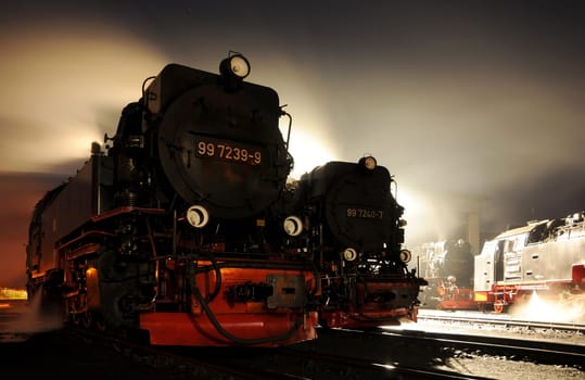 Even at night,the locomotives of the Harz Narrow Gauge Railway are under steam.