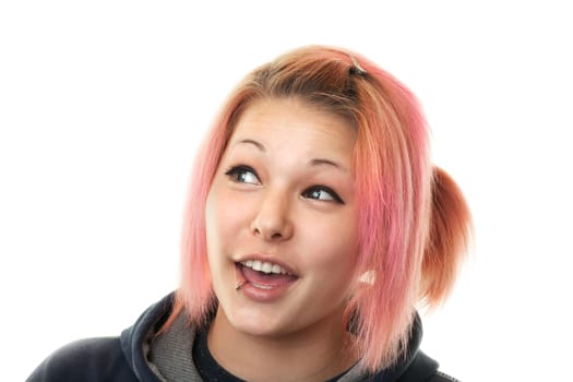 Portrait of teenager with piercing,studio shot against white background