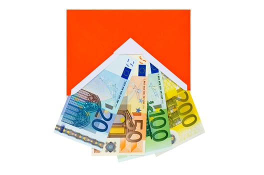 Euro banknotes in a red envelope