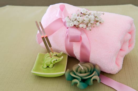 natural products for body care on colored background