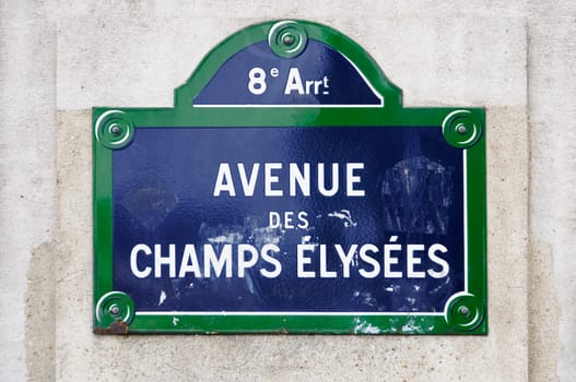 Avenue des Champs Elysees street sign in Paris, France