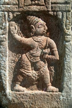 Bas relief work on stone wall at Melkote, Mandya District, Karnataka, India, Asia