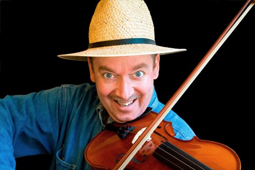 A man is playing country music on the fiddle.