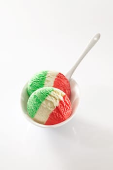 Italian icecream in the traditional red, white and green colours of the Italian national flag