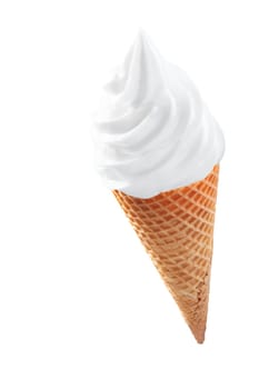 Icecream cone filled with twirled softserve isolated on white with copyspace