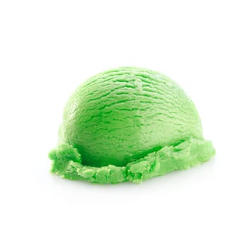 One green scoop of icecream isolated on white background