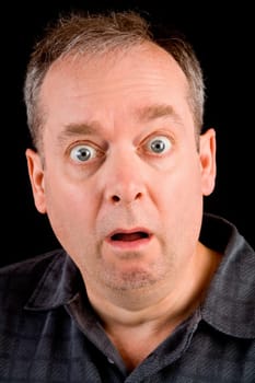 The face of a man being afraid or shocked of something.