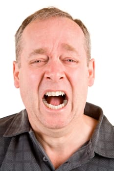 A middle aged man is screaming for help