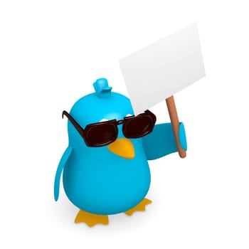 Blue bird with a blank sign