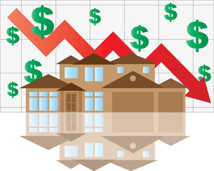 Home Value Falling Chart with House Arrow Dollar Signs Graph Illustration