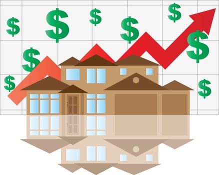 Home Value Rising Chart with House Arrow Dollar Signs Graph Illustration