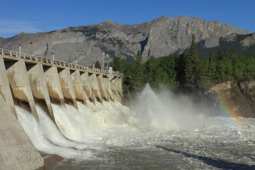 The spillway overflow on the Kananaskis Dam, Alberta, Canada