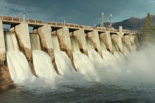 Time exposure of the spillway overflow on the Kananaskis Dam, Alberta, Canada
