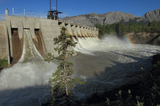 The spillway overflow on the Kananaskis Dam, Alberta, Canada