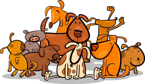 Cartoon Illustration of Cute Dogs or Puppies Group