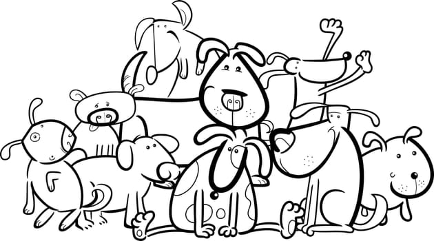 Cartoon Illustration of Cute Dogs or Puppies Group for Coloring Book