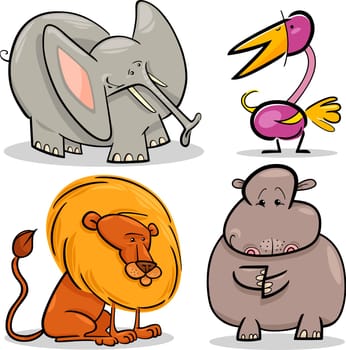 cartoon illustration of four cute African animals set