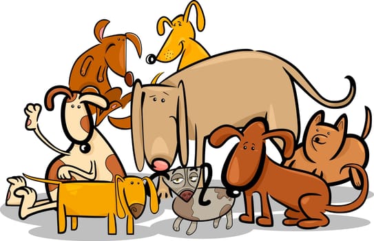 Cartoon Illustration of Funny Dogs or Puppies Group
