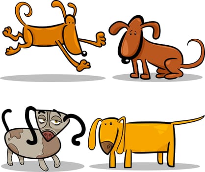 cartoon illustration of four cute dogs or puppies set