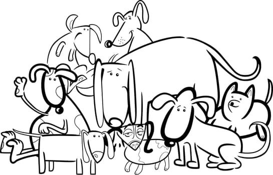 Cartoon Illustration of Funny Dogs or Puppies Group for Coloring Book