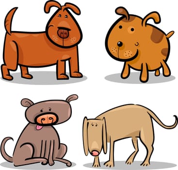 cartoon illustration of four cute dogs or puppies set