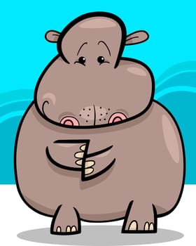 Cartoon Humorous Illustration of Cute Hippo or Hippopotamus