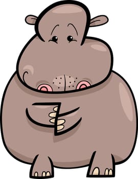 Cartoon Humorous Illustration of Cute Hippo or Hippopotamus