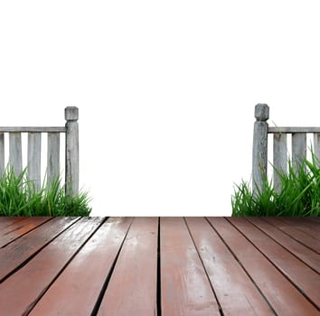 wooden terrace and white background