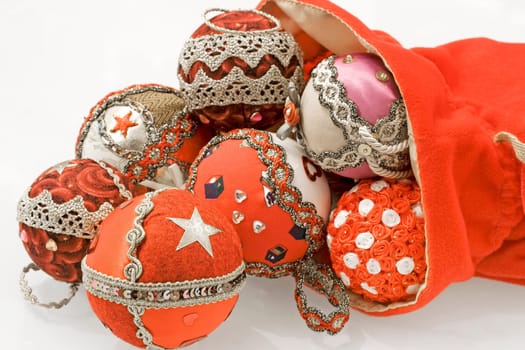 Christmas ball in the red sack